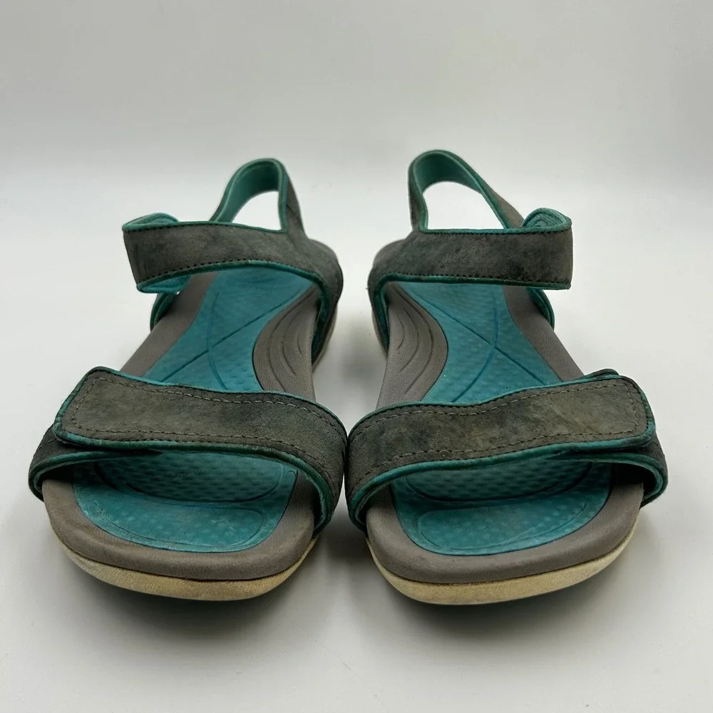 Dansko Sandals Women 40 Grey Teal Leather Adjustable Straps Gorpcore Hiking 4601 - Picture 3 of 8